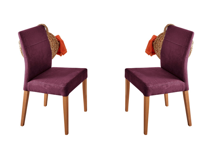 Sitzmöbel - Stühle, 2er-Set, aus massivem, naturbelassenem Eichenholz, in Farbe EICHE-BORDEAUX