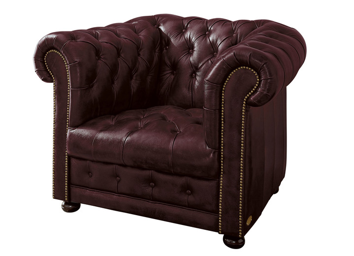 Polstermöbel - Polstermöbel mit hochwertigem Rindsleder-Bezug, in Farbe BORDEAUX, in Ausführung Sessel Ansicht 1