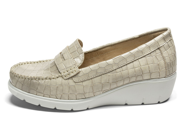 Halbschuhe - Echt Leder Mokassin mit Aloe Vera Einlegesohle, in Größe 036 bis 042, in Farbe TAUPE
