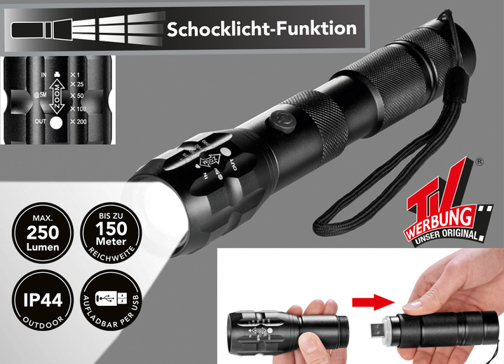 Sonstiges - Akkubetriebene Taschenlampe, in Farbe SCHWARZ Ansicht 1
