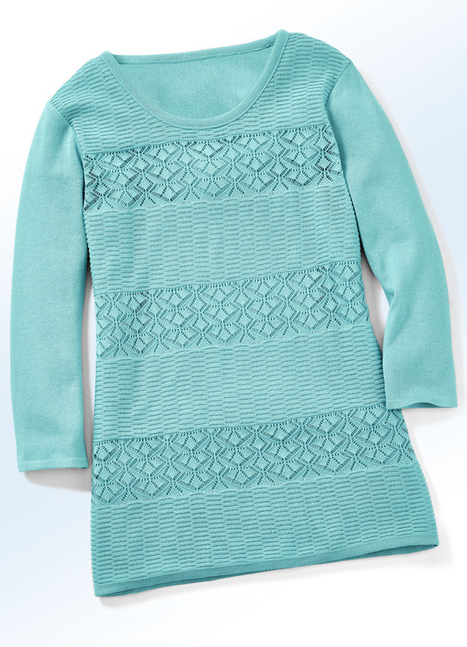 - Pullover mit Struktur- und Ajourmix, in Größe 036 bis 052, in Farbe TÜRKIS