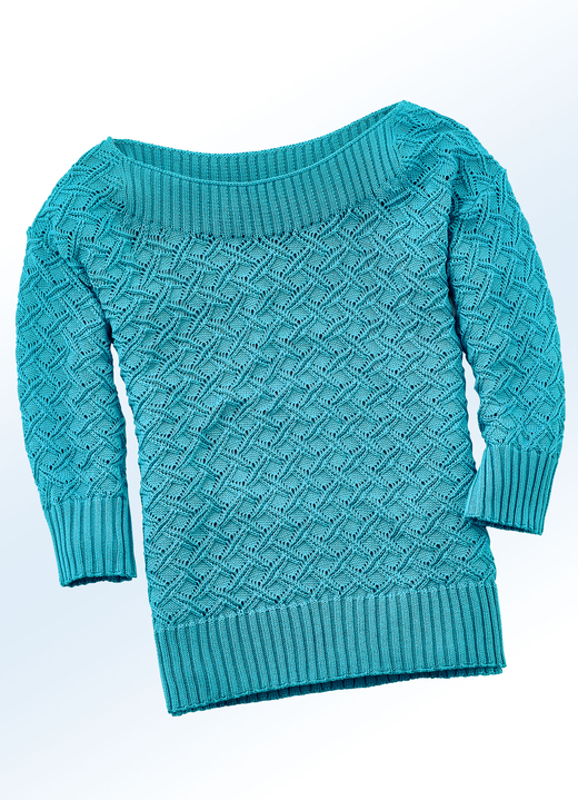 Pullover - Pullover in 3 Farben mit tollem Struktur- und Ajourdessin, in Größe 036 bis 052, in Farbe DUNKELTÜRKIS Ansicht 1