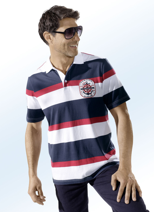 Hemden, Pullover & Shirts - Fabelhaftes Poloshirt mit kurzer Knopfleiste , in Größe 046 bis 062, in Farbe WEISS-MARINE-ROT