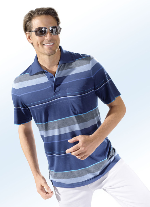 Hemden, Pullover & Shirts - Poloshirt mit Brusttasche, in Größe 046 bis 062, in Farbe BLAU-BUNT