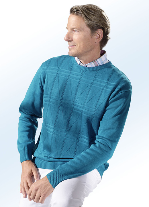 Hemden, Pullover & Shirts - Schicker Rundhalspullover in 3 Farben, in Größe 046 bis 062, in Farbe PETROL Ansicht 1