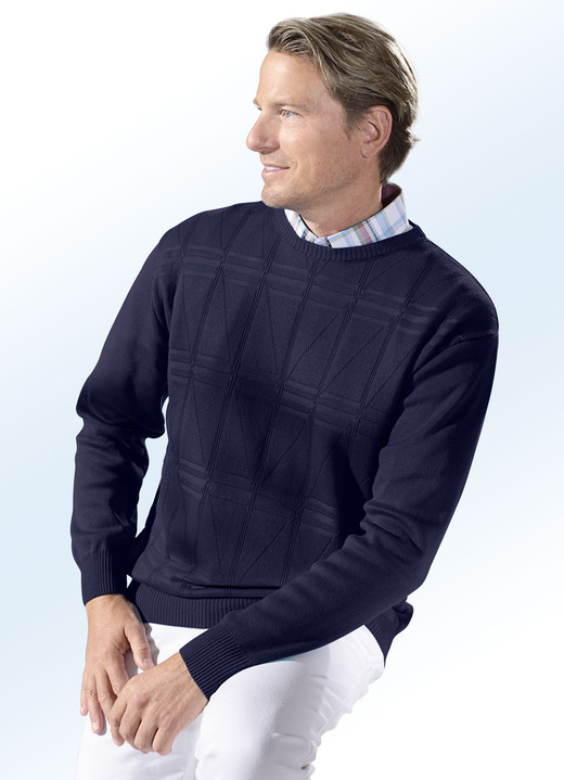Hemden, Pullover & Shirts - Schicker Rundhalspullover in 3 Farben, in Größe 046 bis 062, in Farbe MARINE Ansicht 1