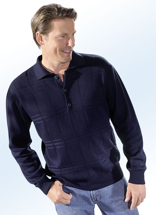Hemden, Pullover & Shirts - Polopullover mit kurzer Knopfleiste in 3 Farben, in Größe 046 bis 062, in Farbe MARINE Ansicht 1