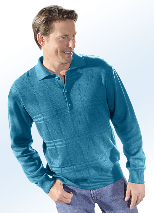 Hemden, Pullover & Shirts - Polopullover mit kurzer Knopfleiste in 3 Farben, in Größe 046 bis 062, in Farbe PETROL Ansicht 1