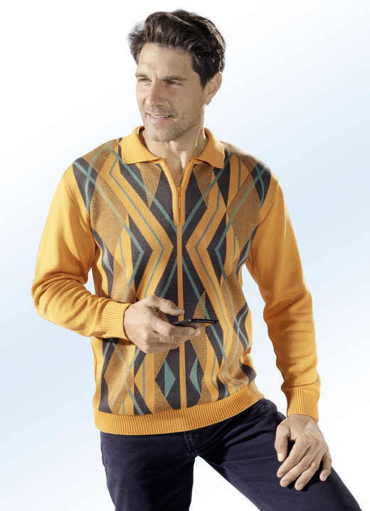 Hemden, Pullover & Shirts - Polopullover mit kurzem Reissverschluss , in Größe 046 bis 062, in Farbe CURRY