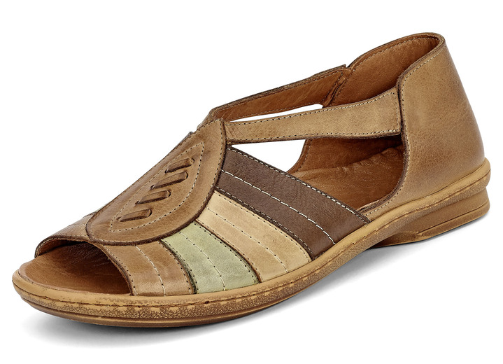 Komfortschuhe - Sandalette in dezenten Brauntönen und Oliv, Weite G, in Größe 036 bis 042, in Farbe BRAUN-OLIV