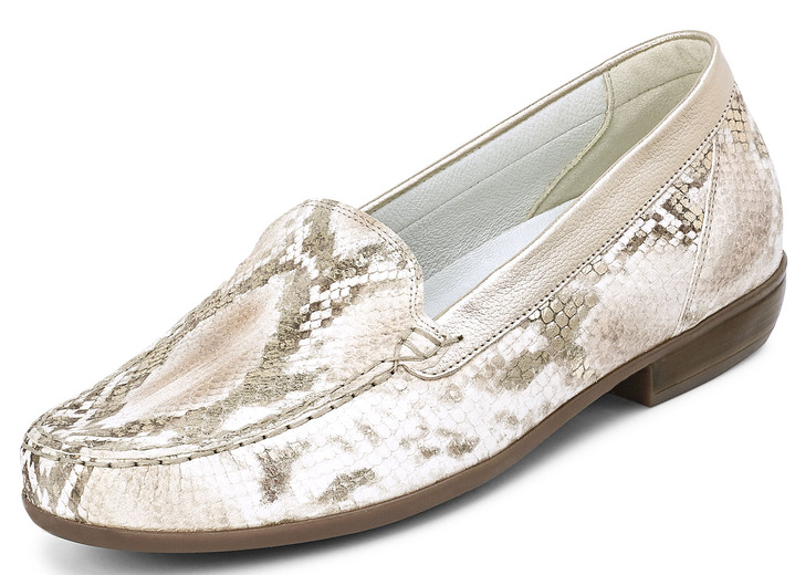 - Waldläufer Mokassin-Slipper mit Reptilprägung, in Größe 045 bis 090, in Farbe ECRU-GOLD Ansicht 1