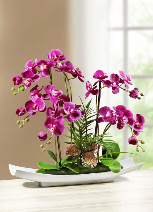 Kunst- & Textilpflanzen - Orchideen-Gesteck in Schale, in Farbe ROSA Ansicht 1