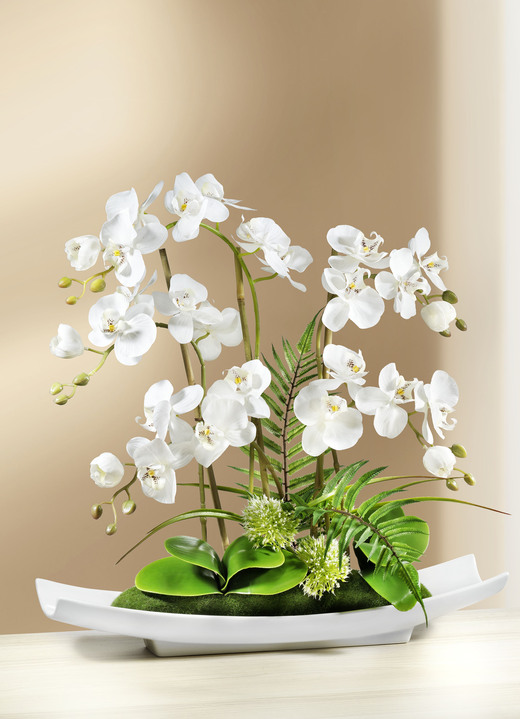 Kunst- & Textilpflanzen - Orchideen-Gesteck in Schale, in Farbe WEIß Ansicht 1