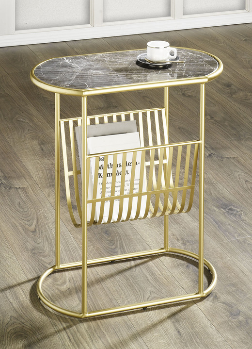Kleinmöbel - Beistelltisch mit Tischplatte aus echtem Marmor, in Farbe MESSINGFARBEN