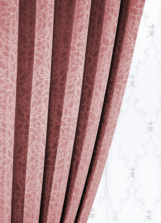 Klassisch - Übergardinen-Garnitur mit Universalschienenband, in Größe 365 (145x135 cm) bis 899 (2er-Pack Raffhalter, 70 cm), in Farbe FRAISE Ansicht 1