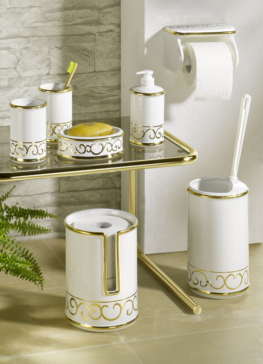 Accessoires - Handbemalte Badezimmeraccessoires aus glasierter Keramik, in Farbe CREME-GOLD, in Ausführung Seifenschale