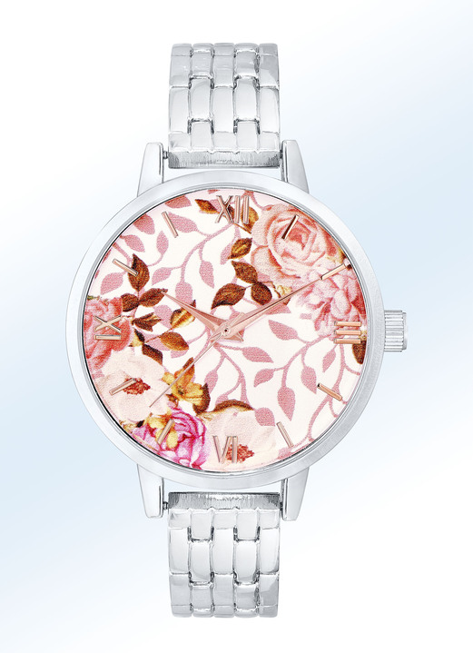 Quartzuhren - Romantische Quartz-Damenuhr mit Blumen-Motiv, in Farbe