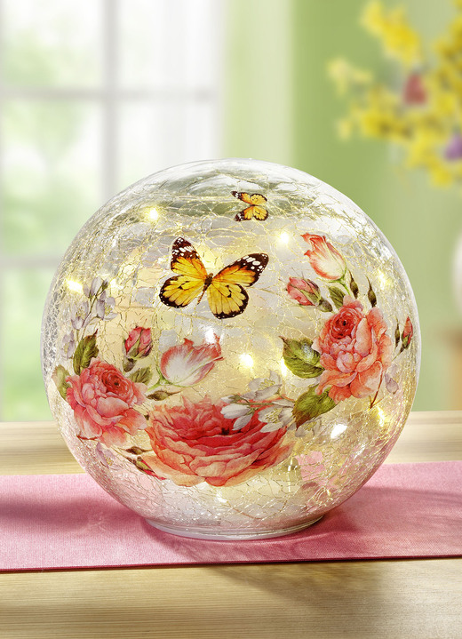 Dekorationen - Glaskugel mit Beleuchtung, in Farbe ROSÉ-GELB