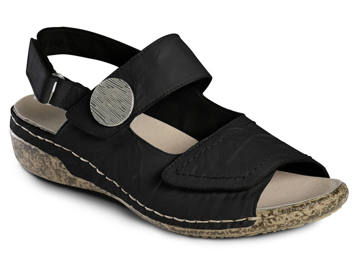 Komfortschuhe - Rieker Sandale mit auffälligem Metallschmuck, in Größe 036 bis 042, in Farbe SCHWARZ Ansicht 1