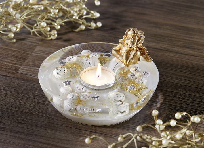 Weihnachtliche Dekorationen - Teelichhalter aus mundgeblasenem Glas, in Farbe CREME-GOLD