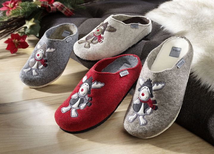 Geschenkideen - Flauschig warmer Hausschuh aus Wollfilz, in Größe 036 bis 042, in Farbe HELLGRAU