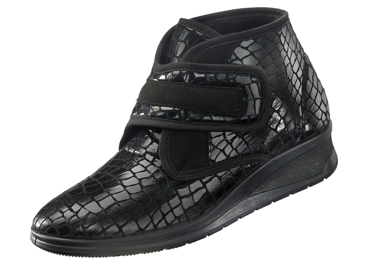 Stiefel - Klett-Stiefelette in Kroko-Optik, in Größe 036 bis 040, in Farbe SCHWARZ Ansicht 1