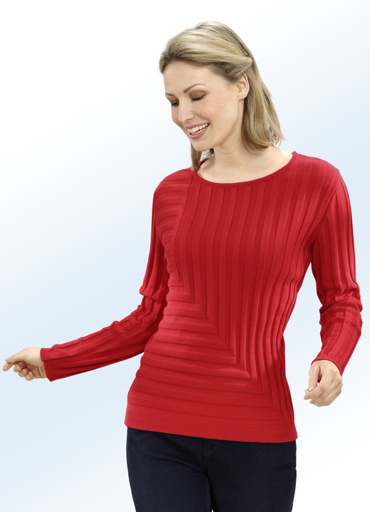 Pullover - Pullover mit dekorativem Rippendessin, in Größe 038 bis 052, in Farbe ROT
