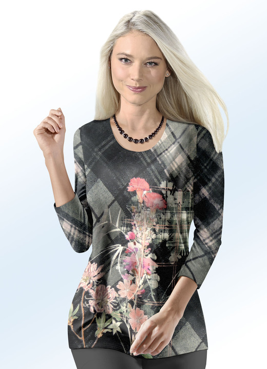 Damenmode - Pullover in Feinstrick, in Größe 048 bis 050, in Farbe ANTHRAZIT-MULTICOLOR