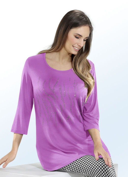 Damenmode - Longshirt mit Plättchen-Motiv, in Größe 052 bis 058, in Farbe FUCHSIA
