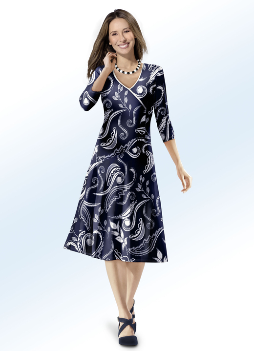 Freizeitkleider - Kleid mit Kontrasteinfassung, in Größe 036 bis 552, in Farbe NACHTBLAU-ECRU