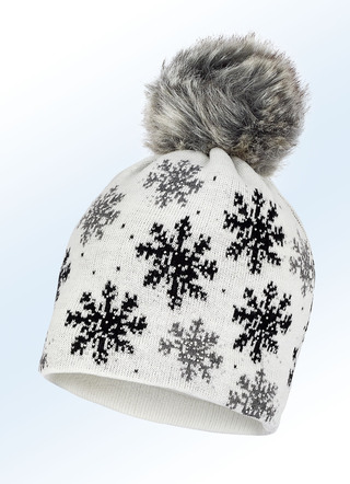 Pfiffige Feinstrick-Mütze mit Schneeflocken-Dessin