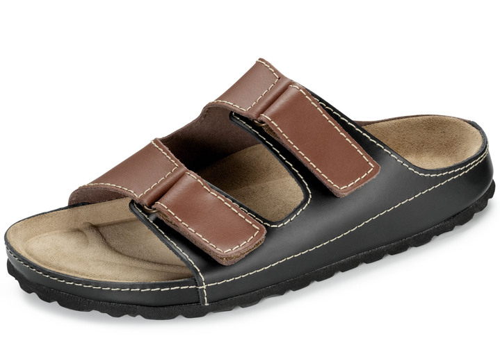 Sandalen & Pantoletten - GINO GALANTE, klassische Herren-Pantoletten, aus Leder, in Größe 040 bis 046, in Farbe MARONE-SCHWARZ Ansicht 1