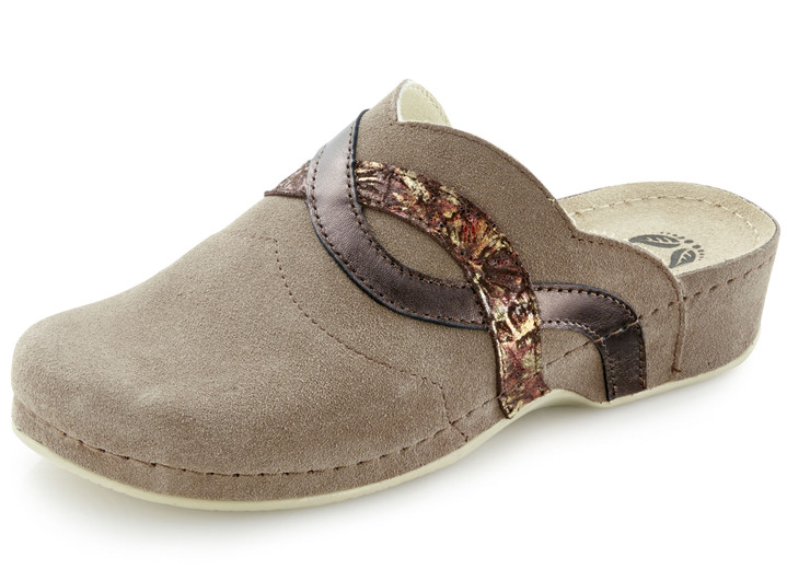Komfortschuhe - Mubb Clog mit stilvollen Kontrast-Einsätzen, in Größe 037 bis 042, in Farbe TAUPE