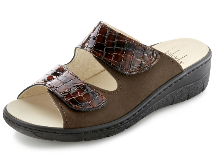 Komfortschuhe - ELENA EDEN, bequeme Damen-Pantoletten, Weite H, mit herausnehmbarem Fußbett, in Größe 036 bis 042, in Farbe BRAUN-BORDEAUX Ansicht 1