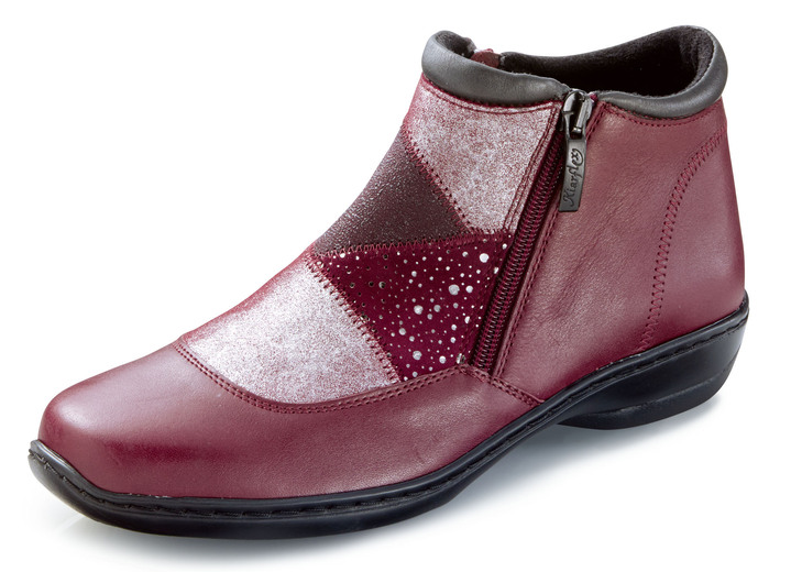 Komfortschuhe - Stiefelette mit geprägten Materialmix-Einsätzen, in Farbe BORDEAUX Ansicht 1