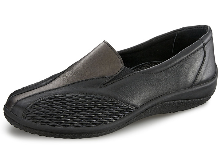 Komfortschuhe - ELENA EDEN, bequeme Damen-Slipper, Weite G, mit herausnehmbarem Fußbett, in Größe 035 bis 042, in Farbe SCHWARZ-BRONZE Ansicht 1