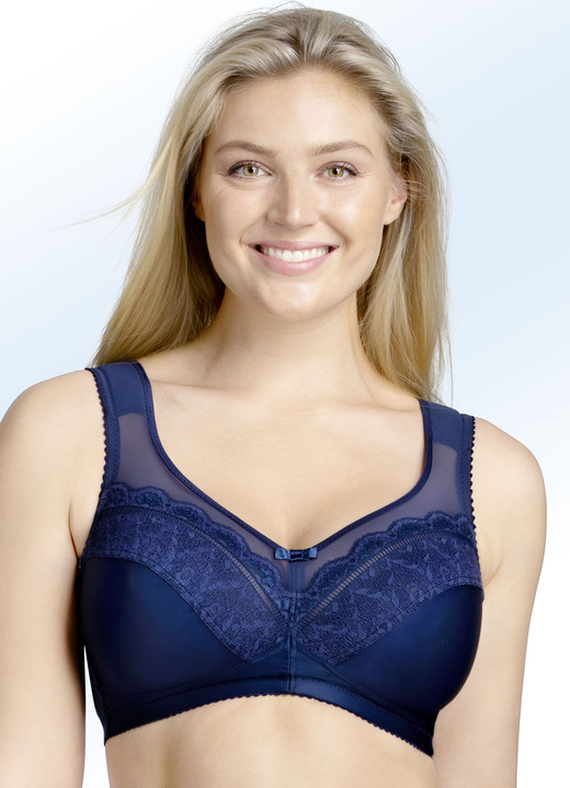 Soft-BH - Miss Mary-BH in Weiß, mit Elastiktüll am Dekolleté, in Größe 075 bis 110, in Cup D, in Farbe MARINE Ansicht 1