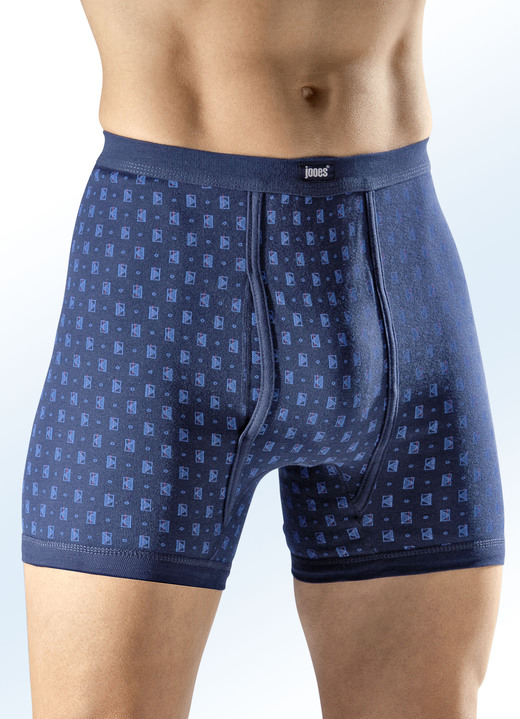 Unterwäsche - Viererpack Unterhosen, allover dessiniert, in Größe 005 bis 014, in Farbe 2X MARINE-BUNT, 2X JEANSBLAU MELIERT-BUNT
