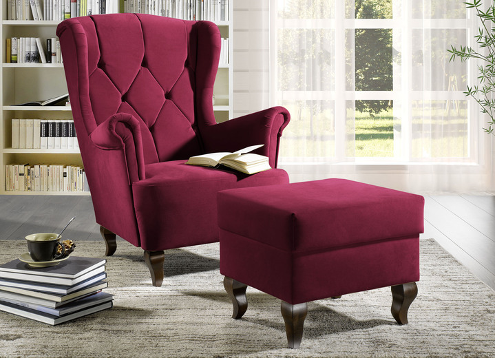 TV- & Relaxsessel - Ohrenbackensessel mit Hocker, in Farbe ROT Ansicht 1