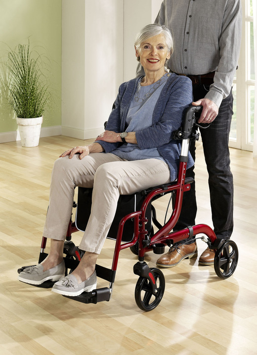 Mobilität - Rollator, auch als Rollstuhl nutzbar, in Farbe ROT Ansicht 1