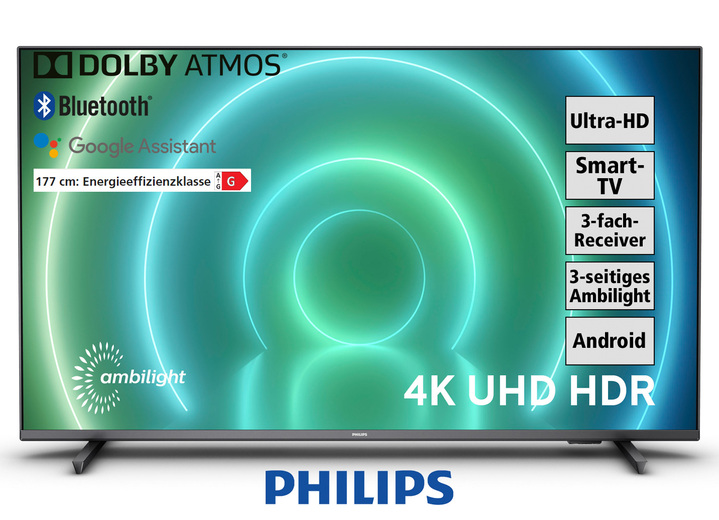 Fernseher - Philips 4K-Ultra-HD Smart-Ambilight-LED-Fernseher, in Farbe SCHWARZ Ansicht 1