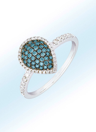 Damenring mit 44 weißen und 40 blauen Brillanten