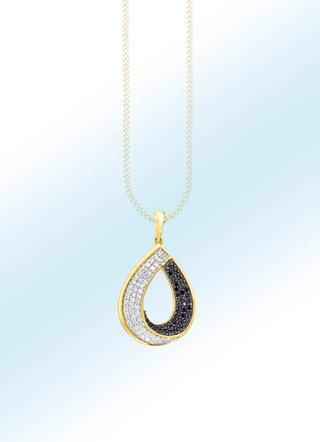 Tropfen-Anhänger, 51 weiße Brillanten, 43 schwarze Diamanten