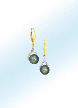 Kostbare Ohrhänger mit Tahiti-Zuchtperlen und Diamanten