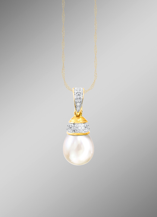 mit Perlen - Anhänger Diamanten und Süßwasser-Zuchtperle, in Farbe