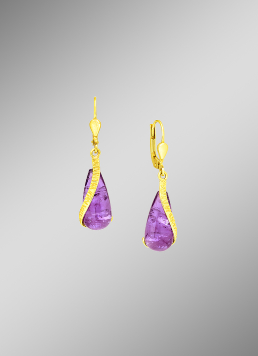 mit Edelsteinen - Ohrringe mit echt Amethyst, in Farbe  Ansicht 1