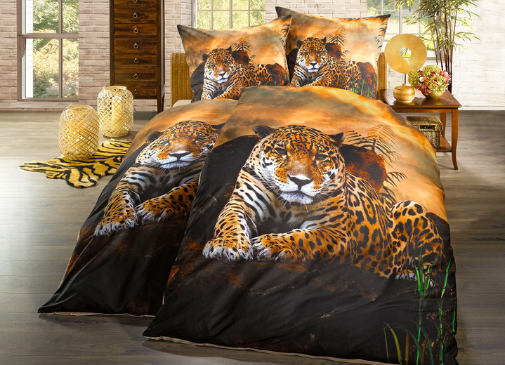 - Bettwäsche-Garnitur mit Leoparden-Motiv, in Größe 112 (80/80 cm + 135/200 cm) bis 115 (80/80 cm + 155/220 cm), in Farbe BUNT