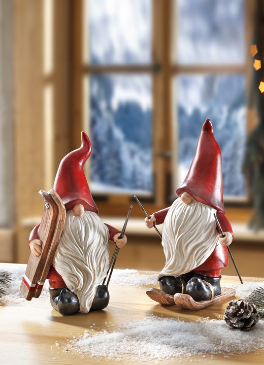 - Wichtel mit Skiern, 2er-Set, in Farbe ROT-WEISS Ansicht 1
