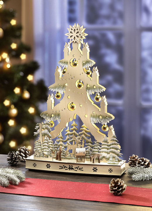 Weihnachtliche Dekorationen - Beleuchteter Tannenbaum, in Farbe NATUR-GOLD-GRÜN