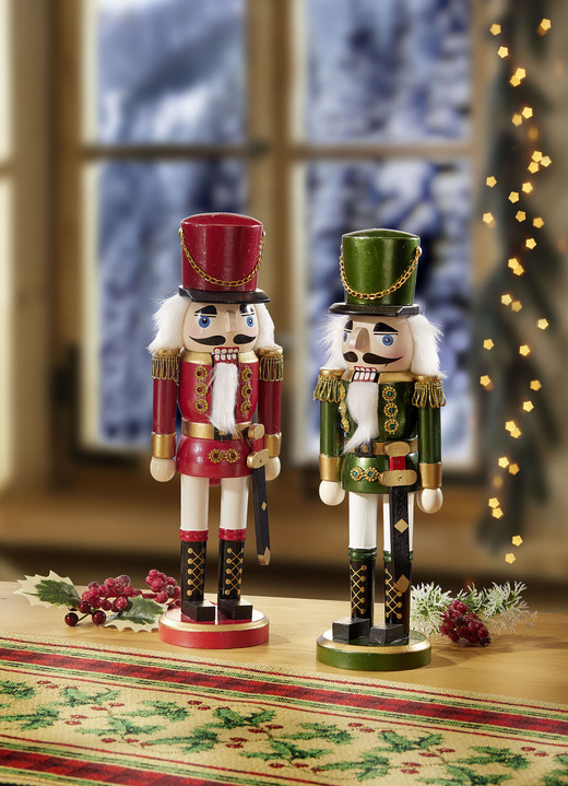Weihnachtliche Dekorationen - Nussknacker aus Holz, 2er-Set, in Farbe ROT-GRÜN